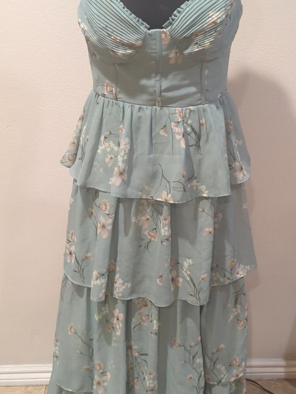 Birdy Grey Lola Sage Le Fleur Floral Chiffon Tiered Maxi Dress Size M
